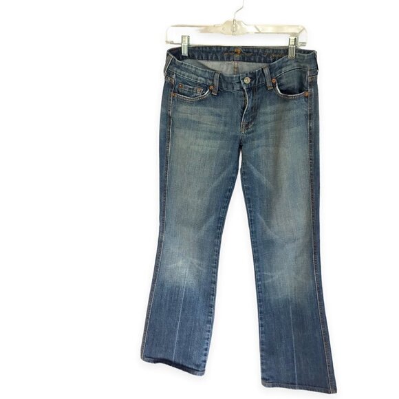7 For All Mankind Jeans Bootcut Women's Sz 29 "A" Pocket Embellished Medium Wash - Picture 1 of 9